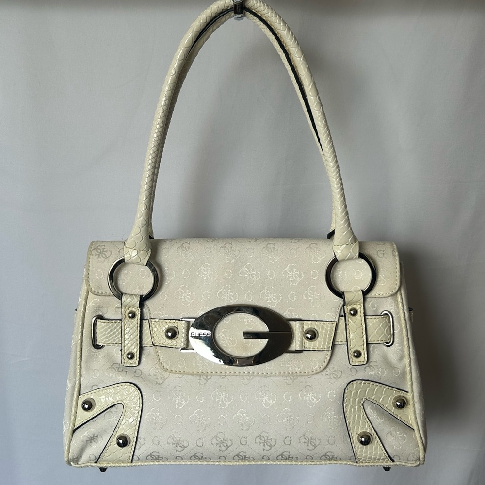 Vintage Y2K Guess White Croc Monogram Shoulder Bag